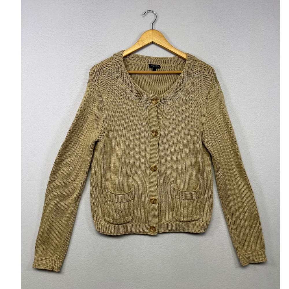 Classic Preppy Talbots Womens Large Tan Mercerized Cotton Shaker Knit Cardigan